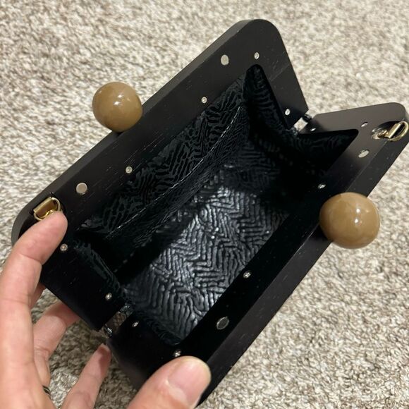 Snake Embossed Leather Handmade Wooden Frame Clutch, Wristlet, Crossbody Bag - Picture 16 of 16